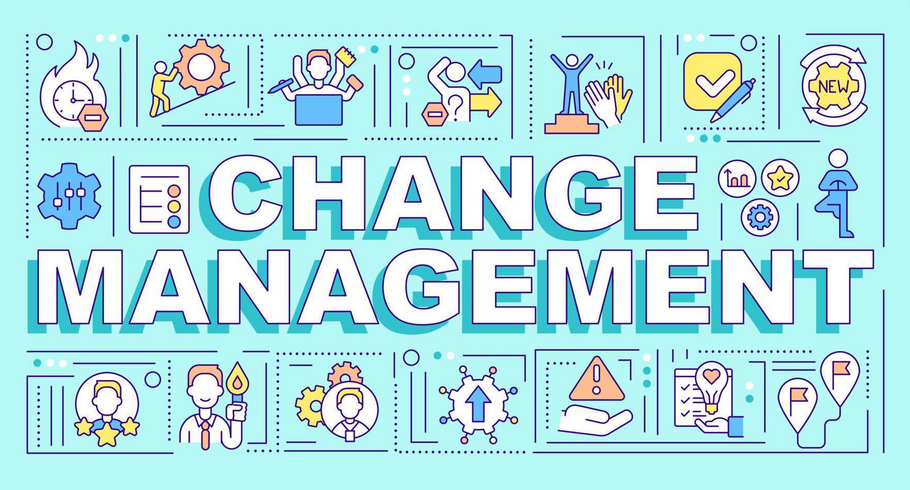 Photo with text: Change management